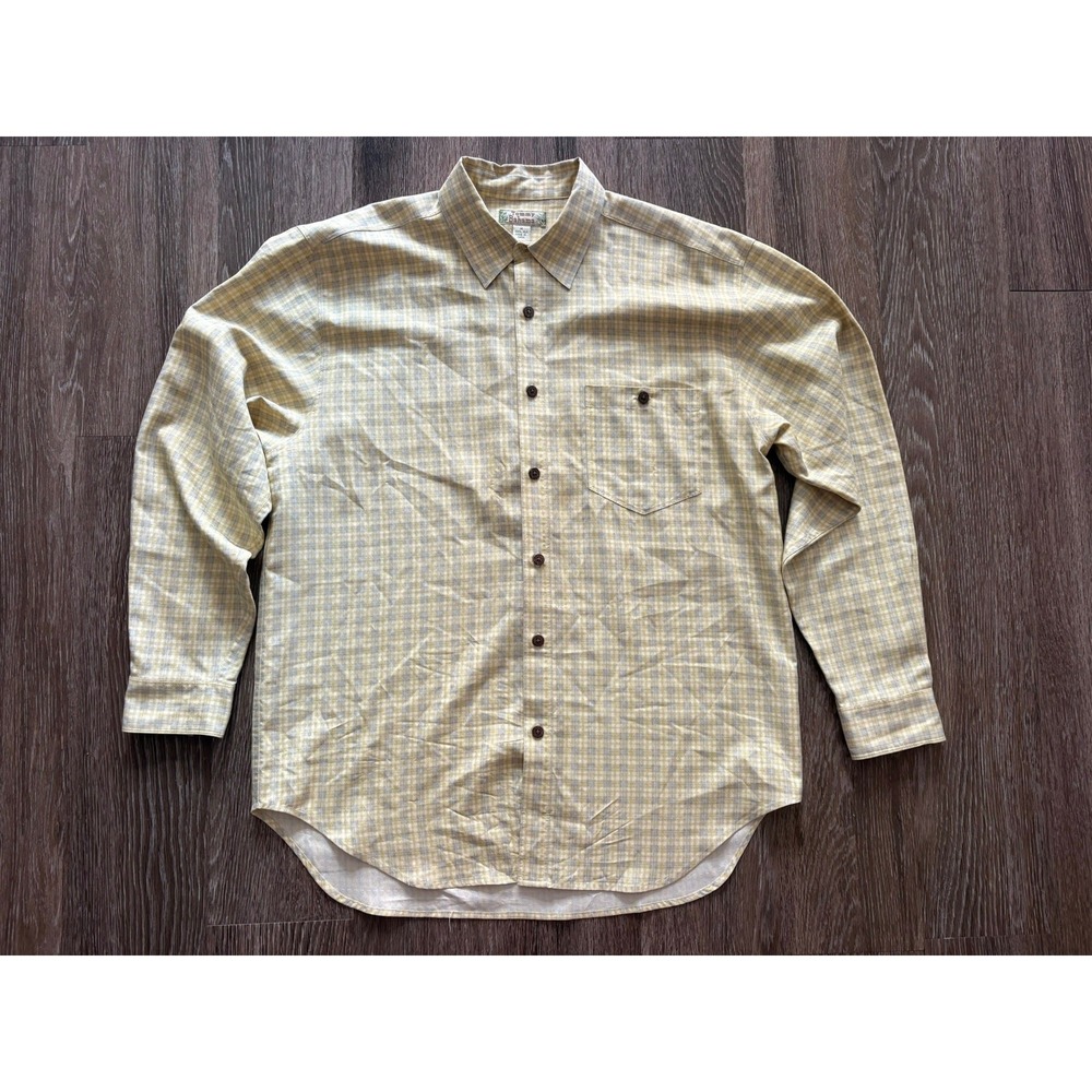 Tommy Bahama 100% Silk Cotton Plaid Long Sleeve Button Down Shirt yellow medium